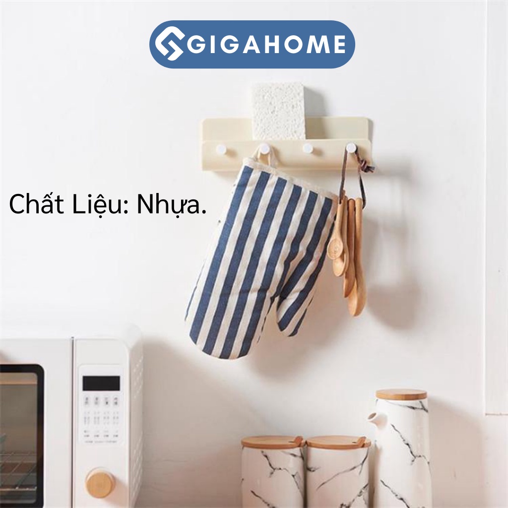 Kệ Để Đồ Dán Tường Kèm 4 Móc GIGAHOME Trang Trí Nhà Cửa Decor 8336