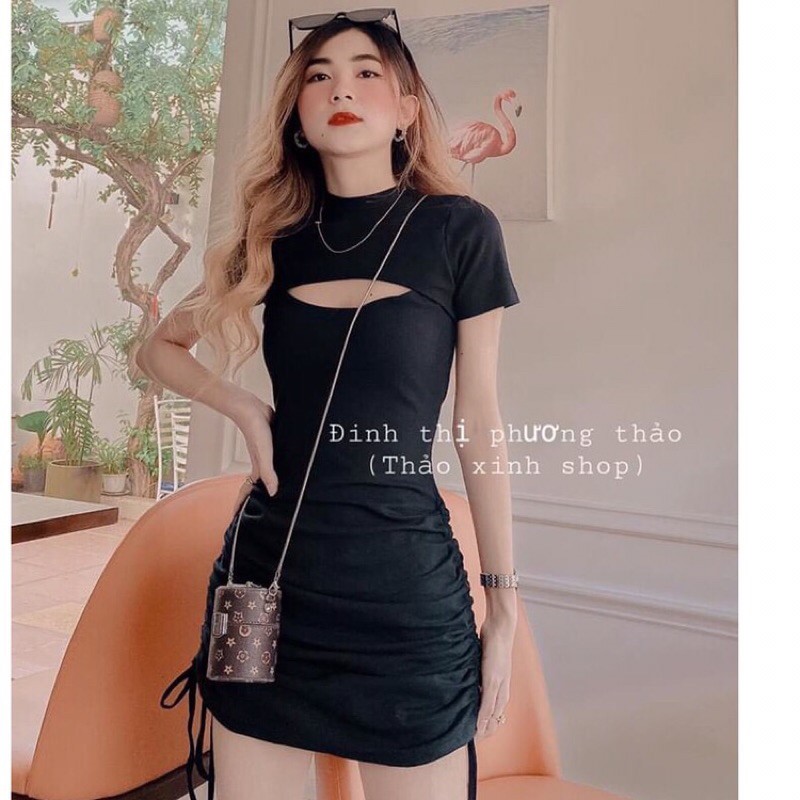 váy body khoét ngực rút 2 dây hông lạ mắt
