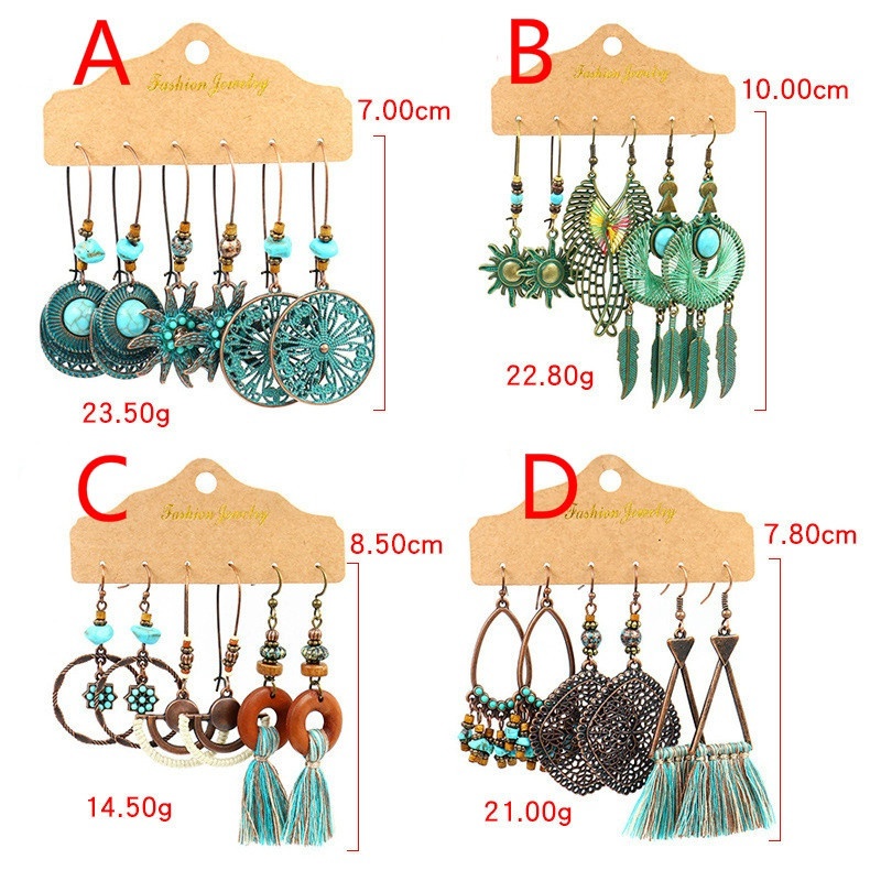 Set 3 Đôi Khuyên Tai Phong Cách Bohemian Cổ Điển Dành Cho Nữ