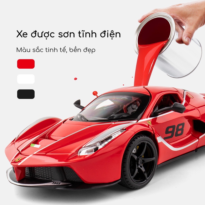 Mô hình siêu xe Ferrari Rafa FXXK tỉ lệ 1:22 mô phỏng chi tiết nội thất chất liệu hợp kim sơn tĩnh điện có đèn, âm thanh