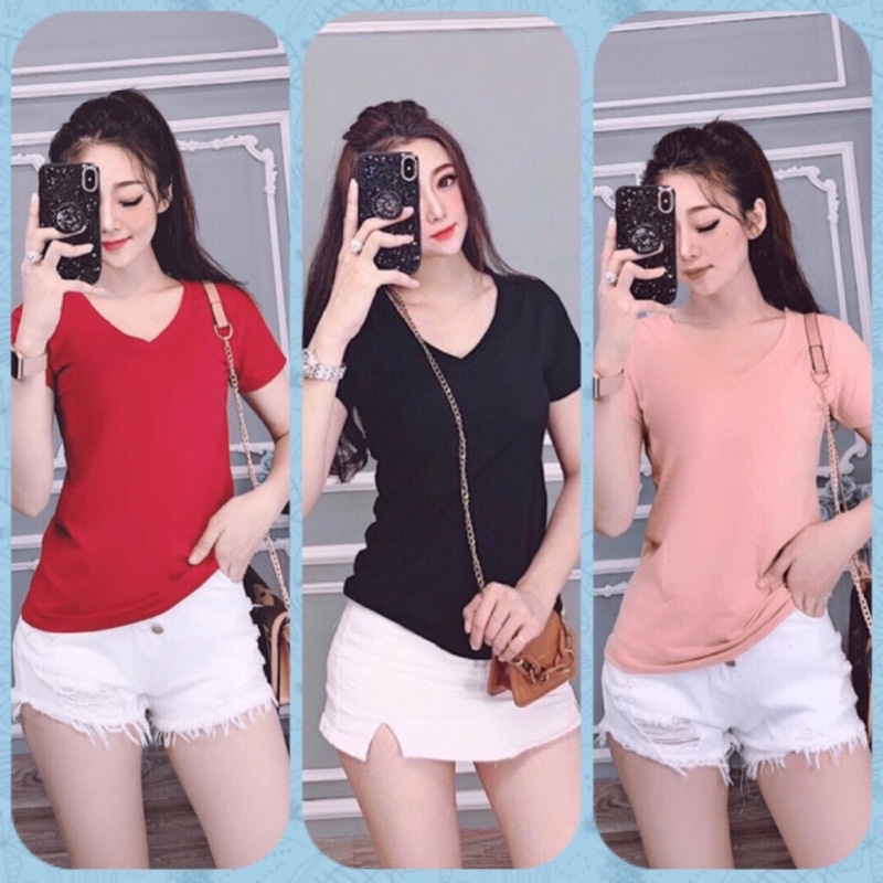 ÁO THUN THÁI NỮ CỔ TIM TRƠN TAY NGẮN CAO CẤP