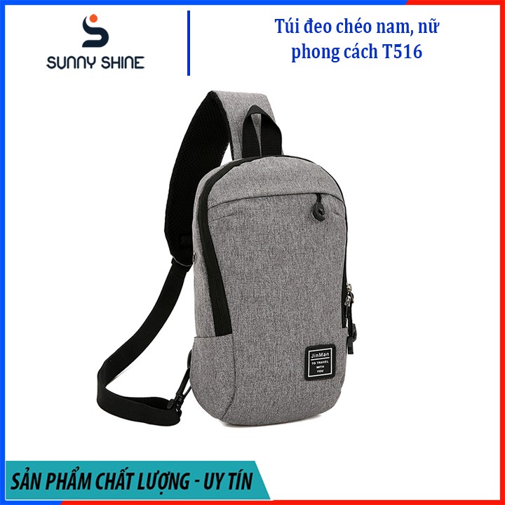 Túi đeo chéo nam, nữ cao cấp, chất liệu vải canvas màu ghi viền chữ U đẹp mắt, dùng đi làm, đi chơi T516