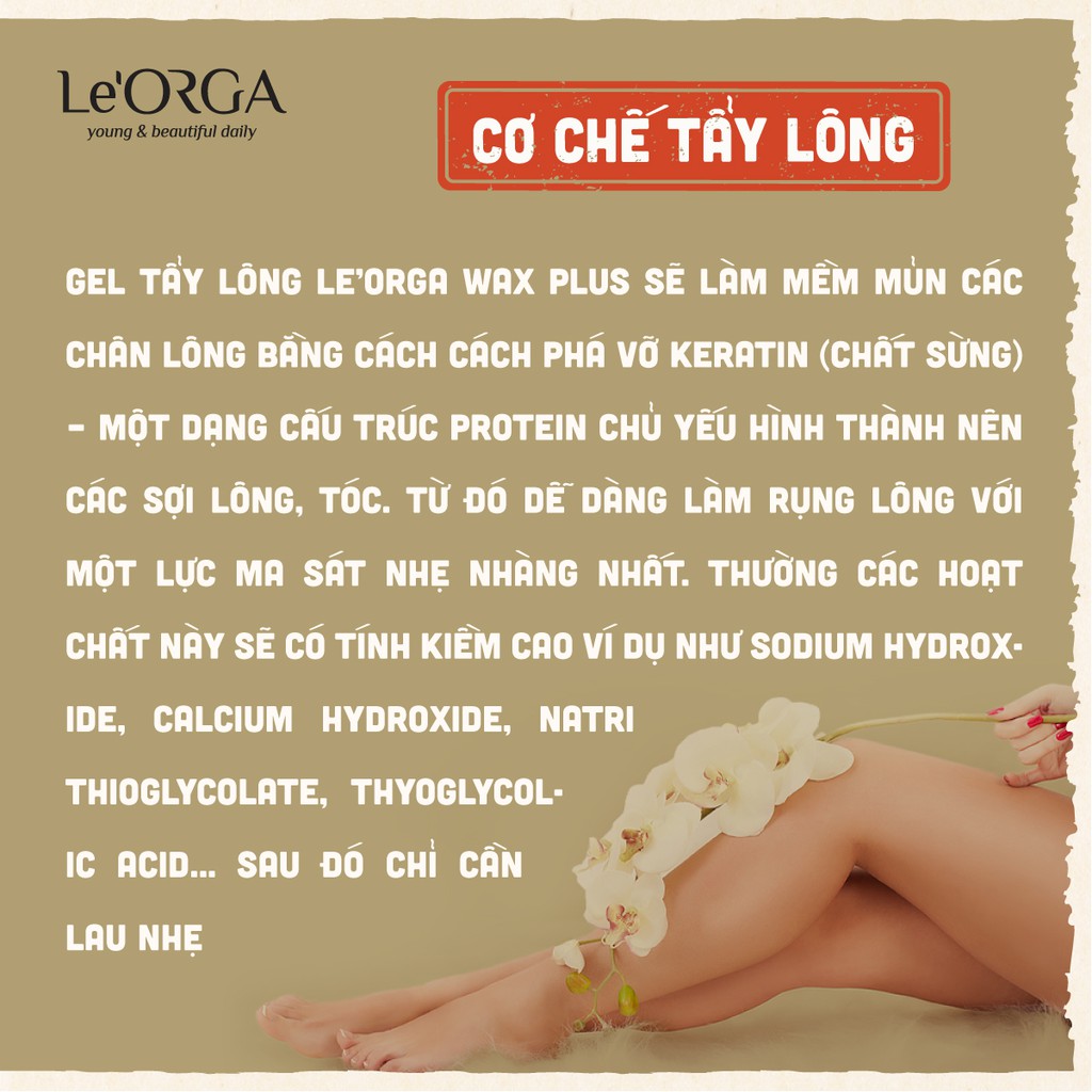 Kem Tẩy Lông LE'ORGA WAX PLUS Dưỡng Trắng - Cấp ẩm cho da 100ml