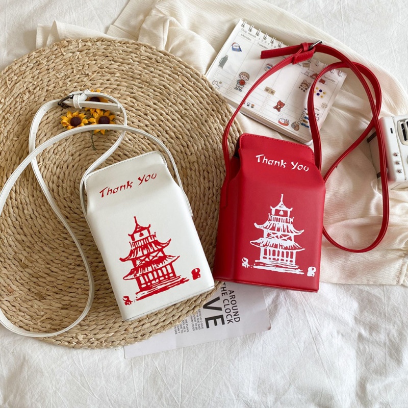 ✿ Túi Hộp Đeo Chéo Nhỏ In Họa Tiết Tháp Eiffel Hoạt Hình Phong Cách Trung Quốc Thời Trang Cho Nữ