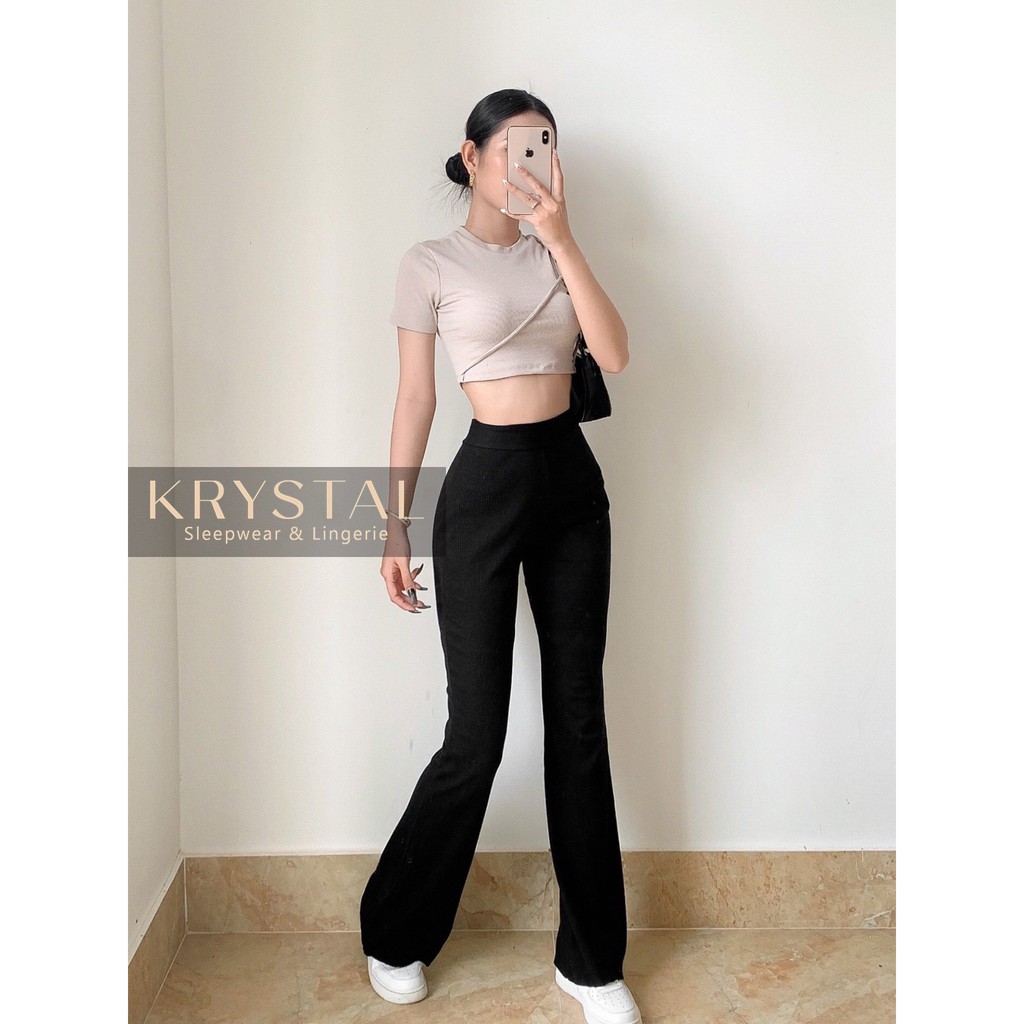 Áo croptop nữ thun tay ngắn có dây chéo ngực ôm body KRYSTAL NK55