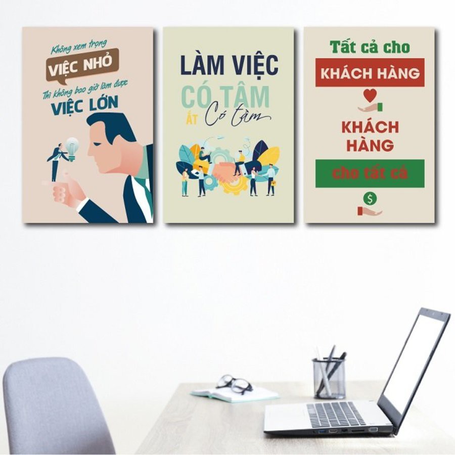 [HCM] Combo tranh Slogan tạo động lực - Tranh canvas treo tường trang trí văn phòng - Tặng đinh 3 chân không khoan tường