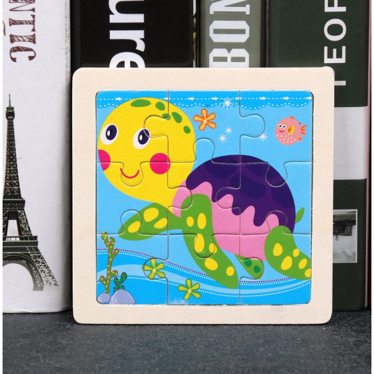 Set 9 Đồ Chơi Lắp Ráp Bằng Gỗ Họa Tiết Hoạt Hình Động Vật / Máy Bay / Gia