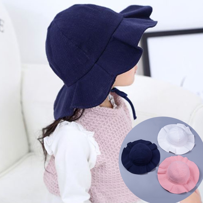 Nón Bucket Rộng Vành Chất Liệu Cotton Thời Trang Đi Biển Mùa Hè Cho Bé Gái
