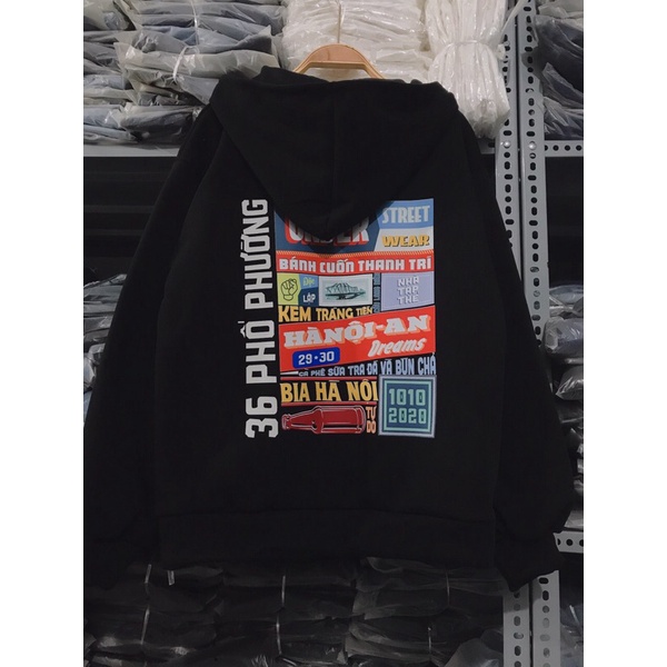 [Mã FAMARAL1 giảm 10K đơn 50K] áo khoác nỉ khoá kéo mũ trùm Hà Nội 36 phố phường Tc