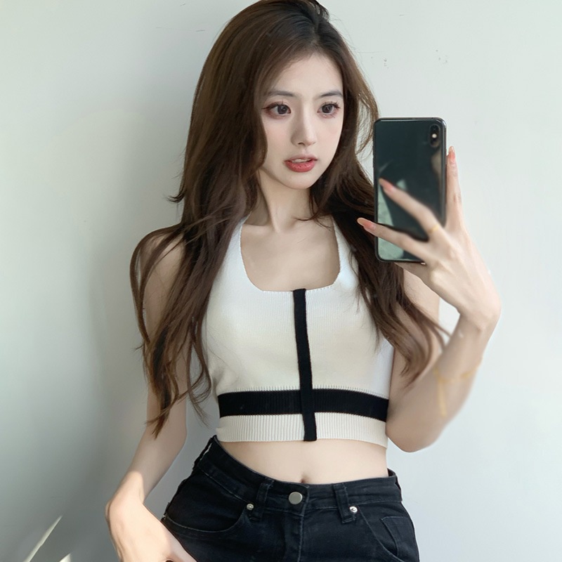 Áo Croptop Hai Dây Dệt Kim Mềm Hở Lưng Phong Cách Hàn Quốc Quyến Rũ Cho Nữ