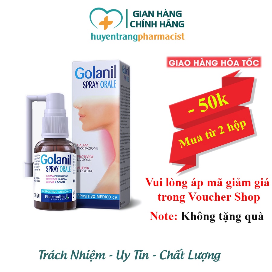 Golanil Spray Orale - Giúp giảm ho, viêm họng, nóng rát họng, thông họng tức thì (Lọ 30ml)