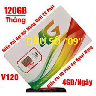 SIM V120 VIETTEL Đầu "09" Tặng 4Gb Tốc độ Cao + 20 Phút Gọi Nội Mạng/Ngày 50 phút Gọi Ngoại Mạng/Tháng