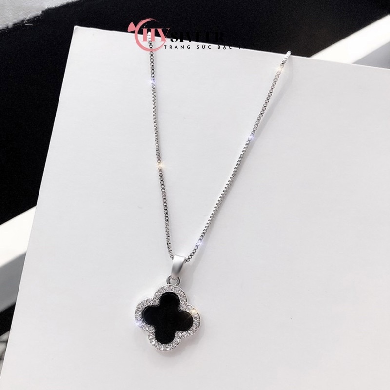 Dây chuyền bạc 4 lá đen sang chảnh nữ tính dây chuyền nữ bạc thật giá rẻ CHY SILVER