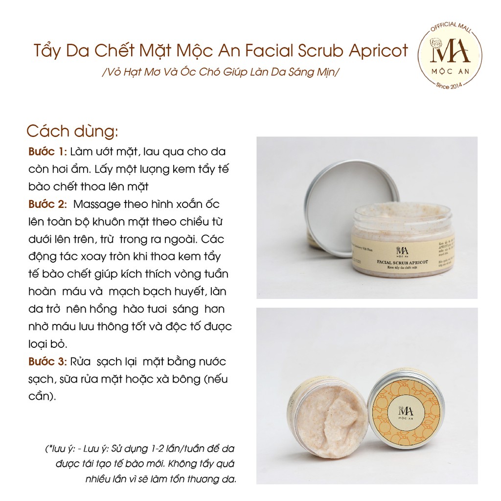 Tẩy Da Chết Mặt Mộc An Vỏ Hạt Mơ Và Óc Chó Facial Scrub Apricot - Giúp Làn Da Sáng Mịn 100g