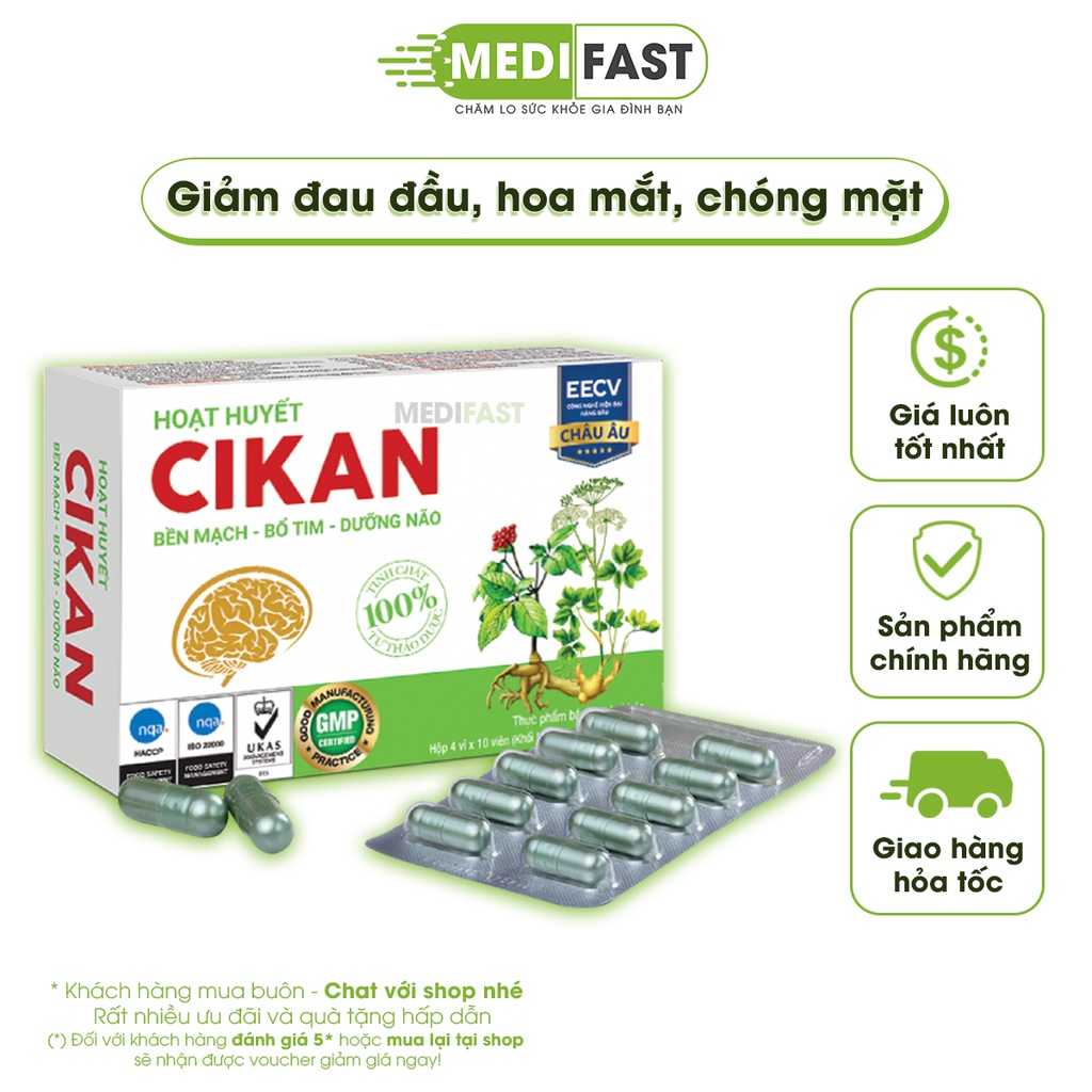 Hoạt huyết dưỡng não CIKAN hộp 40 viên có tem tích điểm - Bền mạch, bổ tim, dưỡng não - từ đan sâm, tam thất