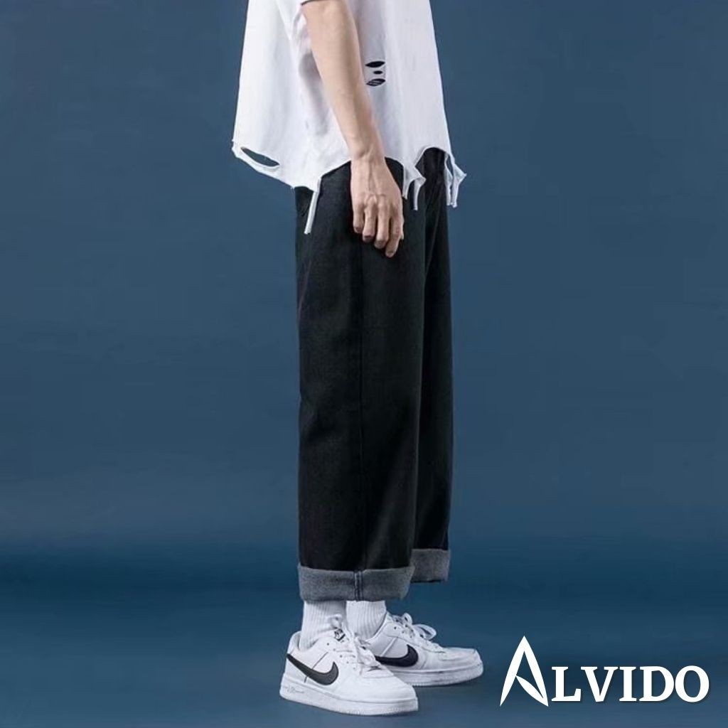 Quần JEAN BASIC SUÔNG Unisex ALVIDO đủ size Nam Nữ phong cách Hàn Quốc Ullzang thời trang đường phố mùa hè | BigBuy360 - bigbuy360.vn