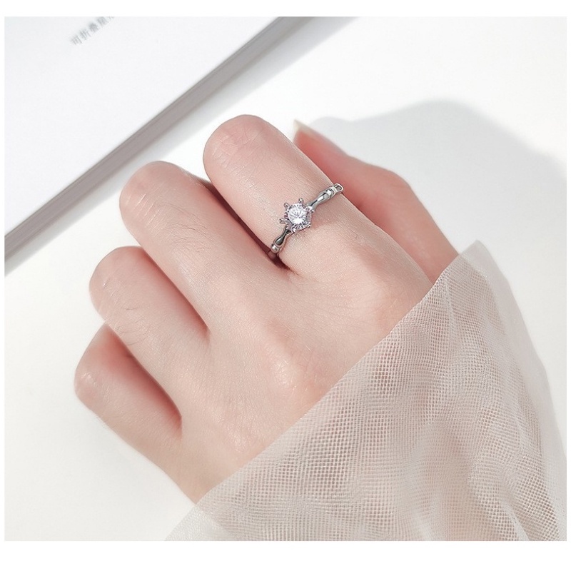Nhẫn Hở Mạ Bạc 925 Đính Đá Trẻ Trung Có Thể Điều Chỉnh Kích Cỡ