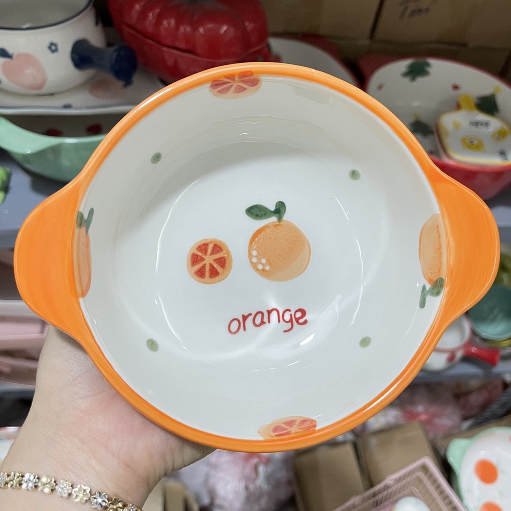 Bộ bát đĩa gốm sứ decor siêu đẹp Sét cam 17 món xinh yêu cho bé