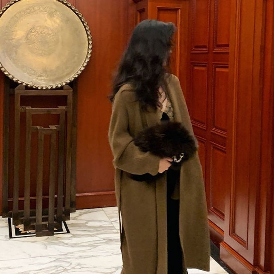 Đầm Nhung Dài Màu Đen Cổ Chữ V Phong Cách retro Pháp Dành Cho Nữ