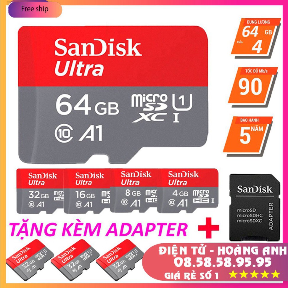 Thẻ nhớ sandisk 64GB /32Gb/16GB/8GB dùng điện thoại, máy ảnh – Thẻ nhớ tốc độ cao Class 10 Ultra 667x 100MB/s -BH 5 năm