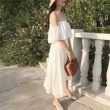 Đầm maxi trắng trễ vai đi biển tay luồn đáng yêu (hình thật đẹp hơn cả mẫu)