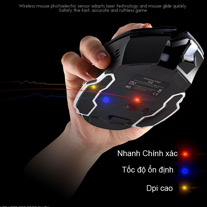 Chuột không dây chuyên GAME Wolf X8 Wireless 2.4GHz SIÊU NGẦU 6 nút, Tự động đổi màu sắc - Pin sạc lại