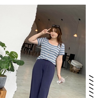 Áo thun gân big size sọc cổ chữ U size lớn 65-100kg