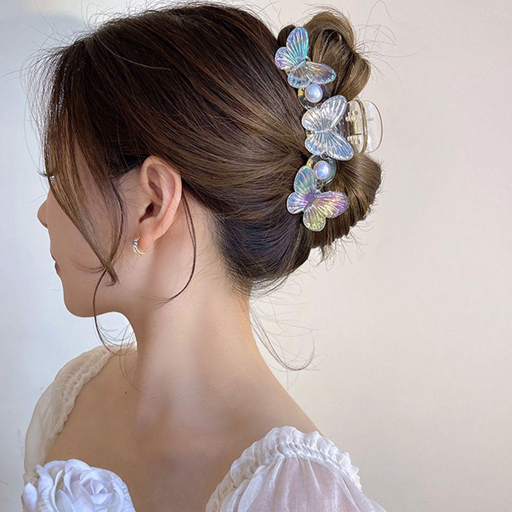 Kẹp Tóc Hình Móng Vuốt Cá Mập / Bướm Màu Ngà Đơn Giản Sáng Tạo Cho Nữ