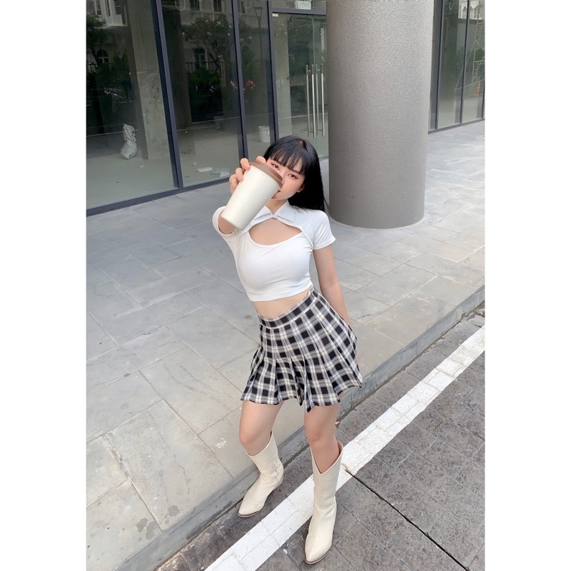 -CH- ÁO HỞ NGỰC CÓ CỔ CÀI NUT SIÊU XINH- CH-