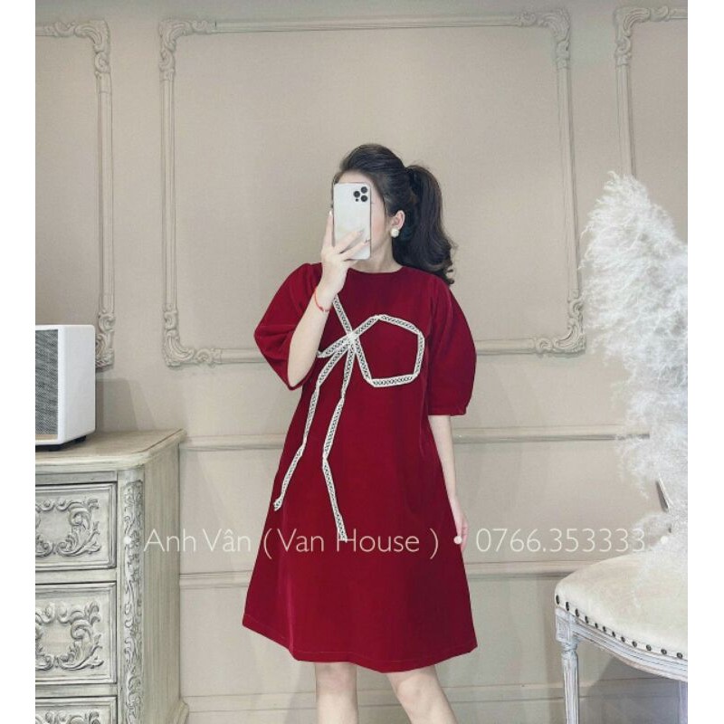 VÁY BẦU THỜI TRANG THIẾT KẾ CHẤT LỤA HÀN MÀU ĐỎ PHỐI NƠ ĐẸP SANG CHẢNH dambauxinh-YA1640