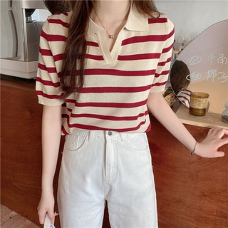 Áo montoghi Quảng châu cổ bẻ pha kẻ bo tay