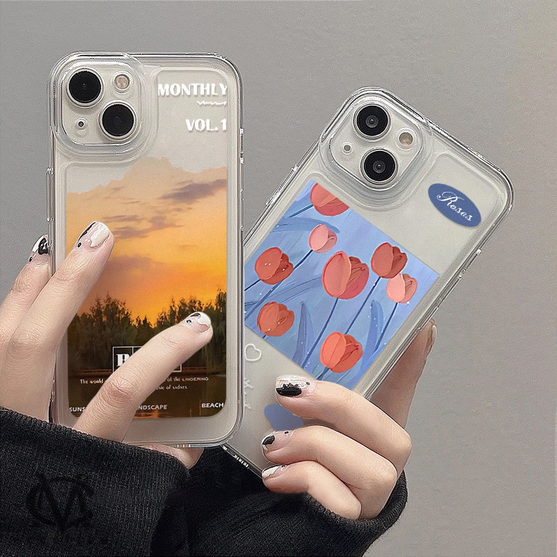 Ốp Điện Thoại TPU Trong Suốt Họa Tiết Phong Cảnh Cho iPhone 13 12 11 Pro Max X XR XS Max 7 8 Plus SE 2020 2022