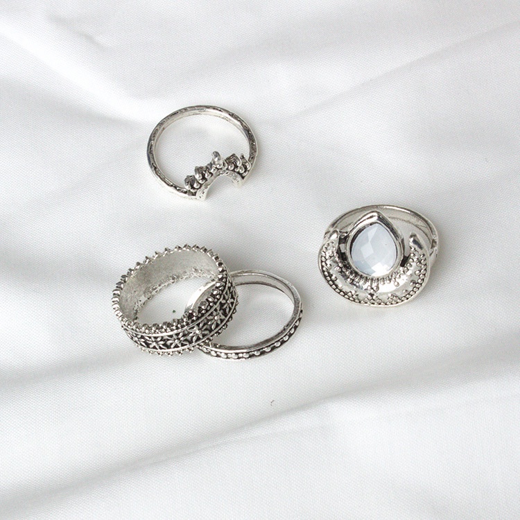 4pcs Nhẫn Đeo Khớp Ngón Tay Khắc Hình Mặt Trăng Thời Trang