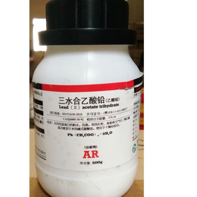 Chì acetate lead acetate trihydrate 99.5% Pb(CH3COO)2 CAS 6080-56-4 lọ 500g đường chì