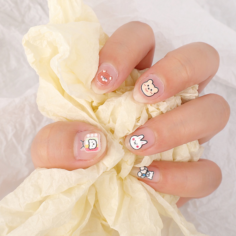 1 Tấm Hình Dán Móng Tay In Hình Gấu Hoạt Hình 5D Dễ Thương Chống Nước Tự Dính DIY