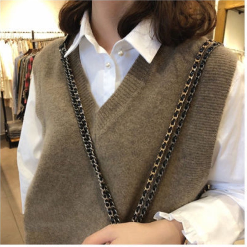 Áo Sweater Dệt Kim Không Tay Cổ Chữ v Màu Sắc Đơn Giản Phong Cách Retro Hàn Quốc