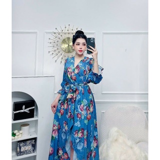 Đầm maxi họa tiết xẻ đùi