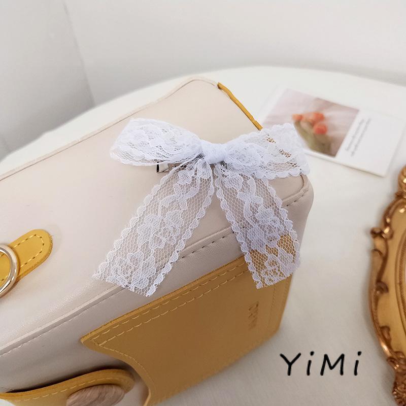 Kẹp tóc thắt nơ bằng vải ren màu trắng đơn giản dễ thương dành cho nữ