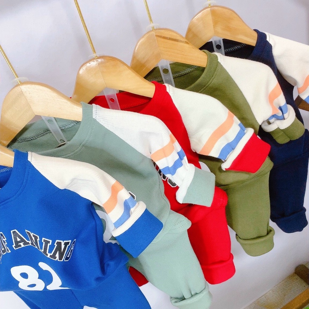 Bộ đồ thu đông cho bé, Bộ quần áo trẻ em dài tay len tăm cho bé trai bé gái - 1073