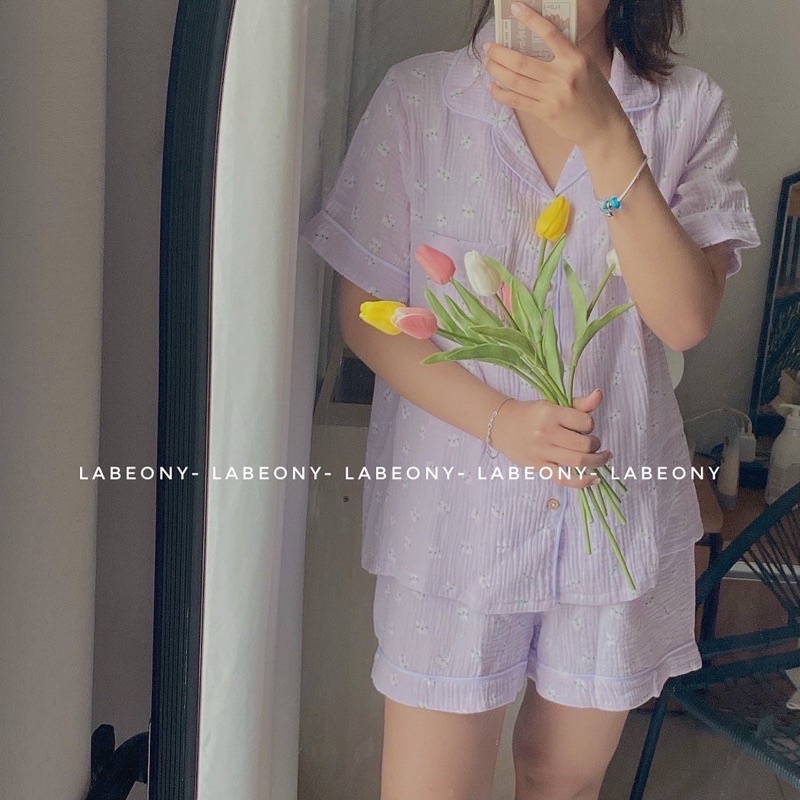 Pyjama đồ mặc nhà đồ bộ mèo xô muslin cao cấp mềm mát Labeony