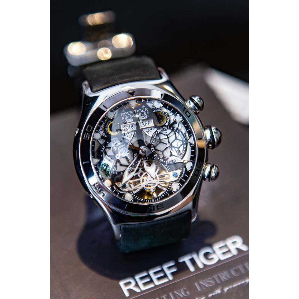 Đồng Hồ Cơ Reef Tiger RGA703 Aurora Air Bubble dây da nam