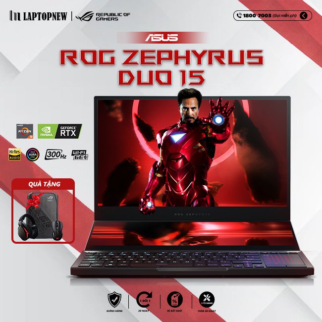 Laptop Asus ROG Zephyrus Duo 15 GX551QR - HF080T | R9-5900HX | 32GB DDR4 | SSD 1TB PCIe | VGA RTX 3070 8GB | 15.6 FHD IP