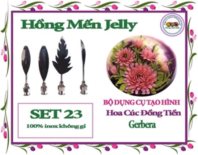 Set 25 Set Kim Hoa Thược Dược dụng cụ làm thạch 3D Hồng Mến Jelly 4kim