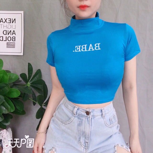 ÁO CROPTOP CỔ LỌ THÊU SIÊU ĐẸP