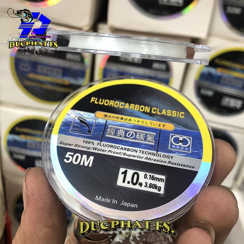 Cước Fluorocarbon 50m trắng làm thẻo câu đài, câu đơn. Hàng chính hãng made in japan.