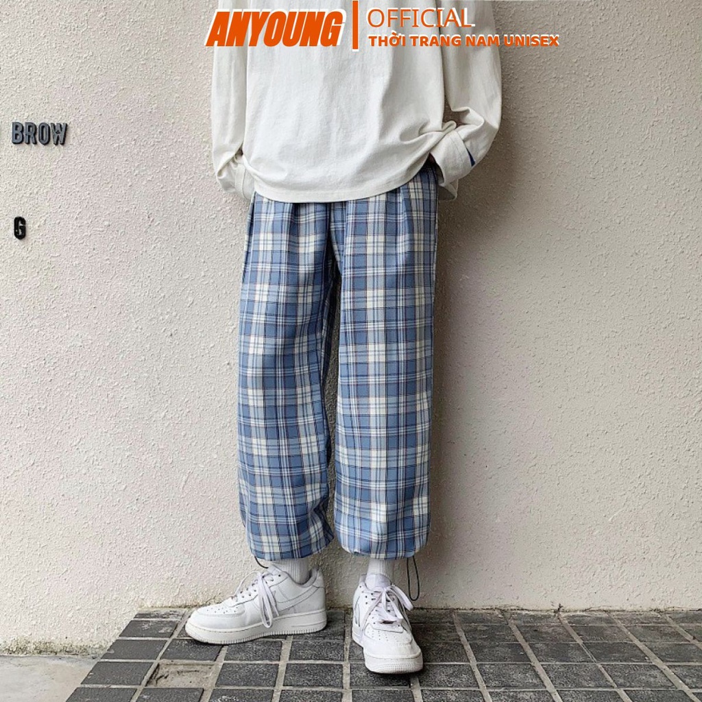 Quần Kẻ Caro Nam Nữ Anyoung Mặc 2 Kiểu Ống Suông Và Jogger Bo Gấu Thể Thao phong cách Hàn Quốc - QD47