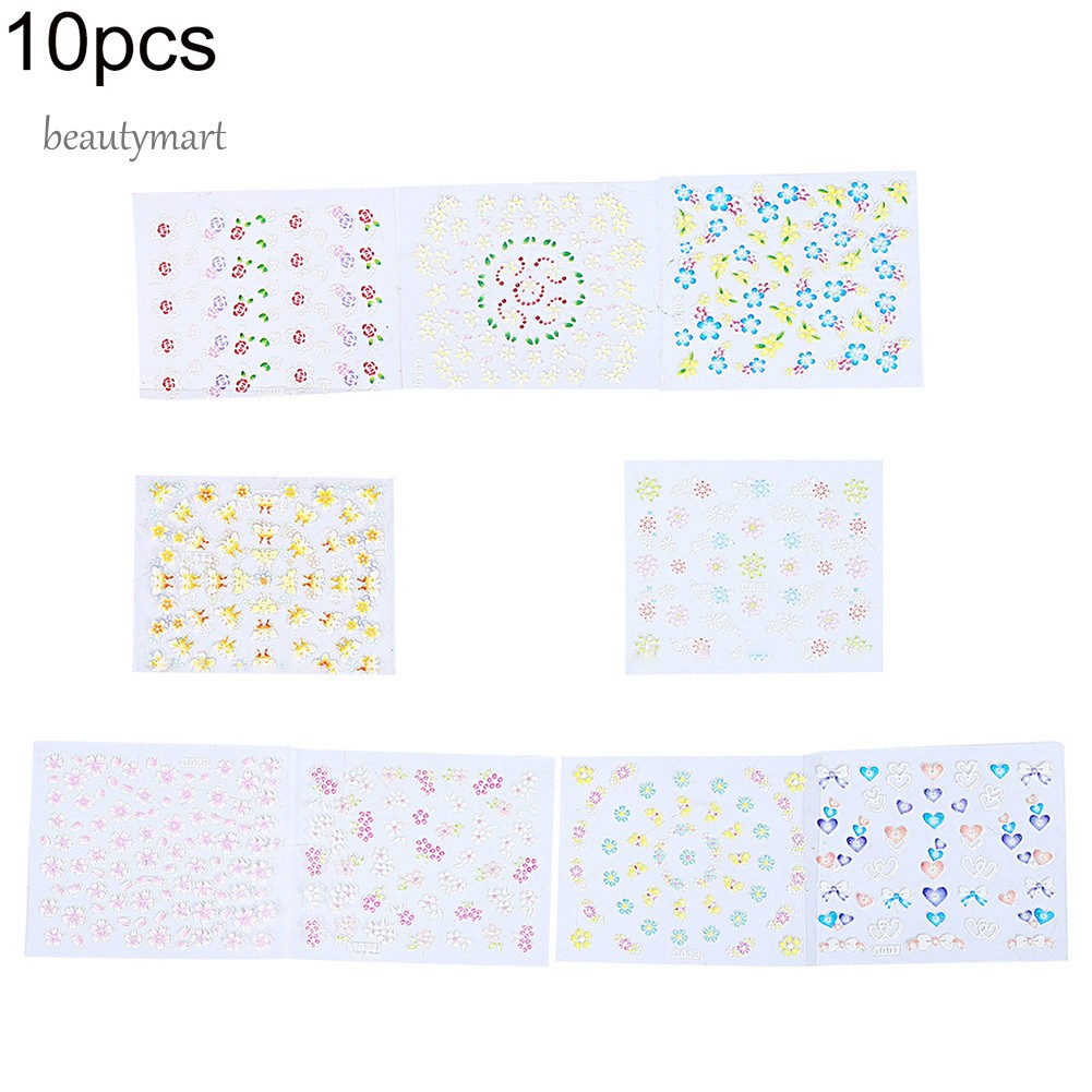 [Hàng mới về] Bộ 10 miếng sticker dán móng hình bông hoa 3D trang trí nghệ thuật