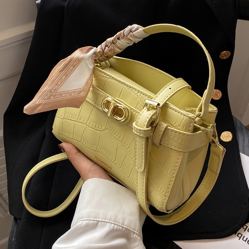 IELGY Túi đeo vai IELGY phối với khăn lụa và họa tiết vân đá thời trang Hàn Quốc cho nữ