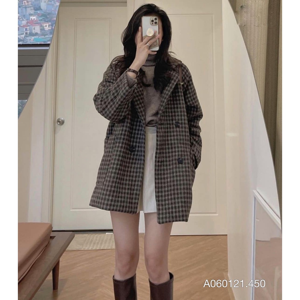 Áo khoác blazer kẻ caro chất dạ dầy dặn ấm đứng form