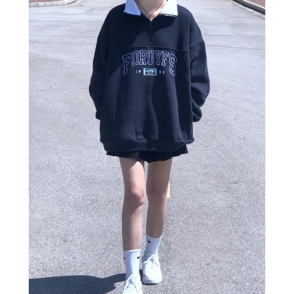 Áo Nỉ Zip Foruyfs PEONYB Nữ [FREESHIP] 🌸 Sweater cao cổ dài tay bồng, thun hoodie form rộng cá tính Ulzzang 🌸 | BigBuy360 - bigbuy360.vn